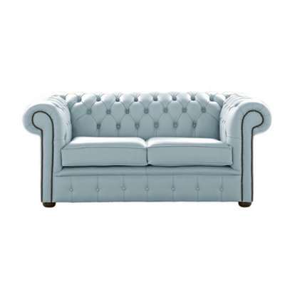 Chesterfield 2 Seater Shelly Parlour Blue Leather Sofa Settee Bespoke In Classic Style from B&Q