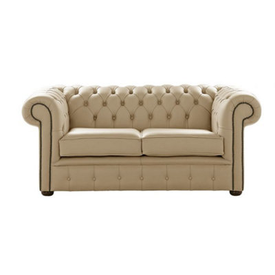 Chesterfield 2 Seater Shelly Panna Leather Sofa Settee Bespoke In Classic Style from B&Q