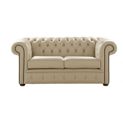 Chesterfield 2 Seater Shelly Ivory Leather Sofa Settee Bespoke In Classic Style from B&Q