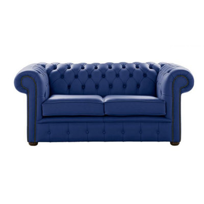Chesterfield 2 Seater Shelly Deep Ultramarine Blue Real Leather Sofa Settee Bespoke In Classic Style from B&Q
