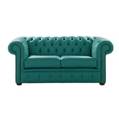 Chesterfield 2 Seater Shelly Dark Teal Leather Sofa Settee Bespoke In Classic Style from B&Q