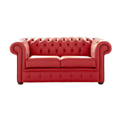 Chesterfield 2 Seater Shelly Crimson Leather Sofa Settee Bespoke In Classic Style from B&Q