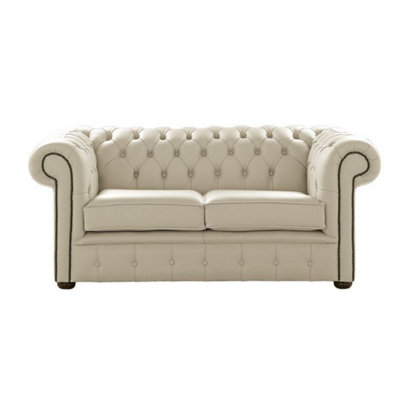 Chesterfield 2 Seater Shelly Cream Leather Sofa Settee Bespoke In Classic Style from B&Q