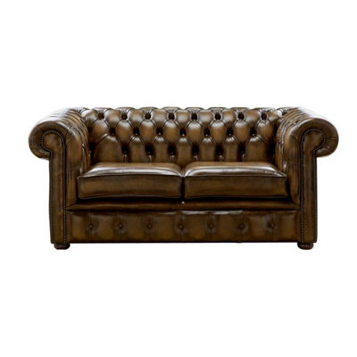 Chesterfield 2 Seater Antique Gold Real Leather Sofa Settee Bespoke In Classic Style from B&Q
