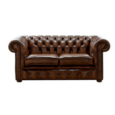 Chesterfield 2 Seater Antique Autumn Tan Leather Sofa Settee Bespoke In Classic Style from B&Q
