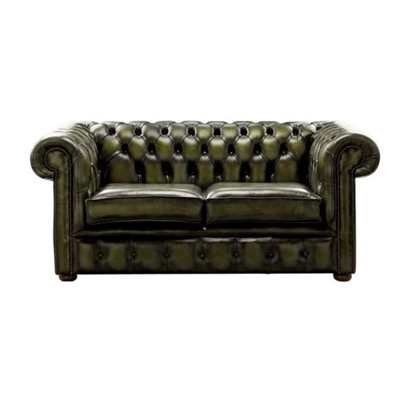 Chesterfield 2 Seater Antique Olive Leather Sofa Settee Bespoke In Classic Style from B&Q