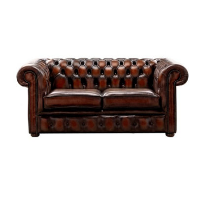 Chesterfield 2 Seater Antique Rust Leather Sofa Settee Bespoke In Classic Style from B&Q