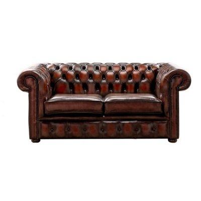 Chesterfield 2 Seater Antique Light Rust Leather Sofa Settee Bespoke In Classic Style from B&Q