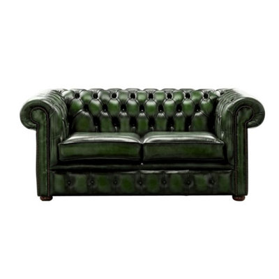 Chesterfield 2 Seater Antique Green Leather Sofa Settee Bespoke In Classic Style from B&Q