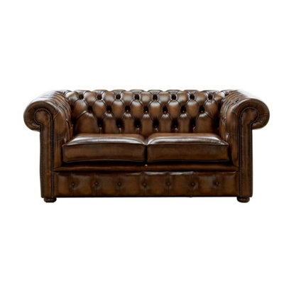 Chesterfield 2 Seater Antique Tan Leather Sofa Settee Bespoke In Classic Style from B&Q