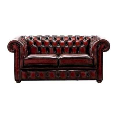 Chesterfield 2 Seater Antique Oxblood Leather Sofa Settee Bespoke In Classic Style from B&Q
