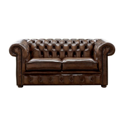 Chesterfield 2 Seater Antique Brown Leather Sofa Settee Bespoke In Classic Style from B&Q