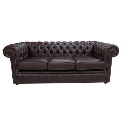 Chesterfield 3 Seater Burgandy Bonded Leather Sofa Bespoke In Classic Style from B&Q