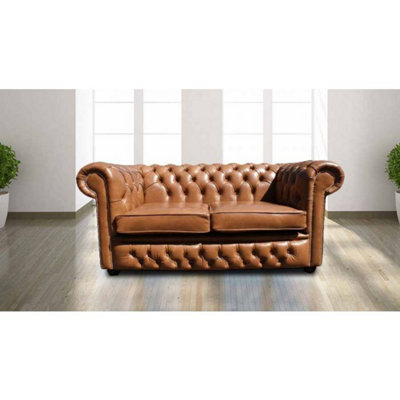 Chesterfield 2 Seater Old English Tan Leather Sofa Settee Bespoke In Classic Style from B&Q
