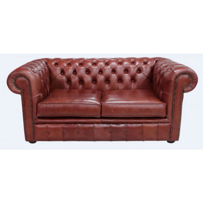 Chesterfield 2 Seater Old English Chestnut Leather Sofa Settee Bespoke In Classic Style from B&Q
