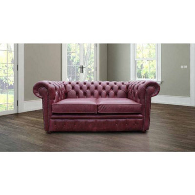 Chesterfield 2 Seater Old English Burgandy Leather Sofa Settee Bespoke In Classic Style from B&Q