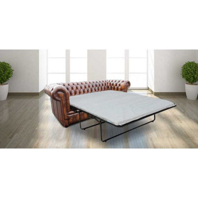 Chesterfield 3 Seater Sofabed Antique Tan Real Leather In Classic Style from B&Q