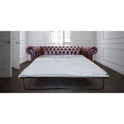 Chesterfield 3 Seater Sofabed Antique Oxblood Red Real Leather In Classic Style from B&Q