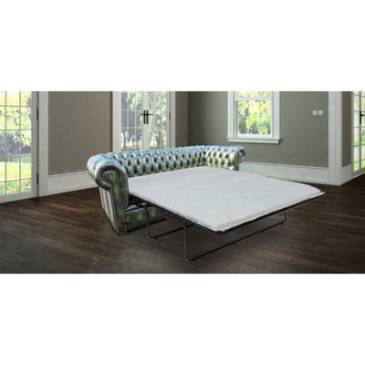Chesterfield 3 Seater Sofabed Antique Green Real Leather In Classic Style from B&Q