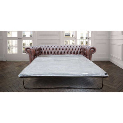 Chesterfield 3 Seater Sofabed Antique Brown Real Leather In Classic Style from B&Q