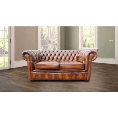 Chesterfield 2 Seater Antique Tan Leather Sofa Settee In Classic Style from B&Q