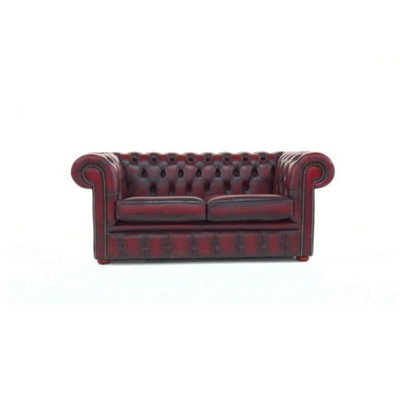 Chesterfield 2 Seater Antique Oxblood Red Leather Sofa Settee In Classic Style from B&Q