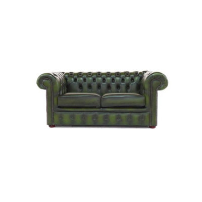 Chesterfield 2 Seater Antique Green Real Leather Sofa Settee In Classic Style from B&Q