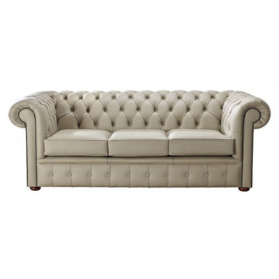 Chesterfield 3 Seater Shelly Pebble Leather Sofa Bespoke In Classic Style from B&Q