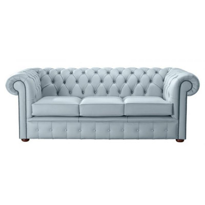 Chesterfield 3 Seater Shelly Parlour Blue Leather Sofa Bespoke In Classic Style from B&Q