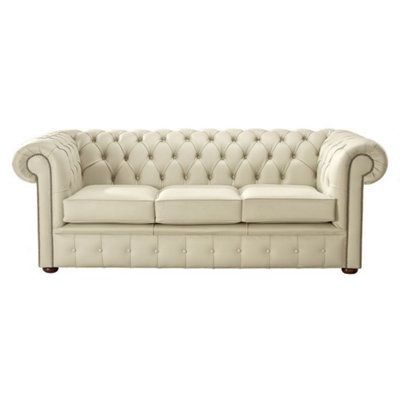 Chesterfield 3 Seater Shelly Panna Leather Sofa Bespoke In Classic Style from B&Q
