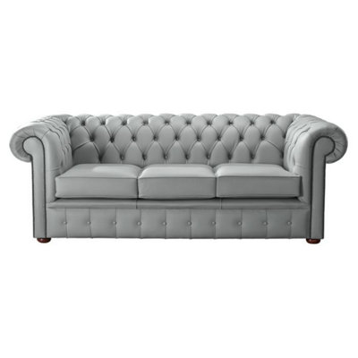 Chesterfield 3 Seater Shelly Moon Mist Grey Leather Sofa Bespoke In Classic Style from B&Q