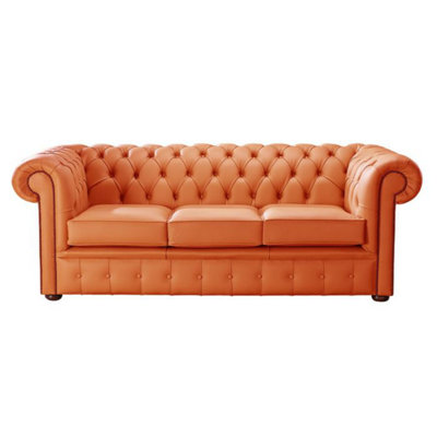 Chesterfield 3 Seater Shelly Firestone Orange Leather Sofa Bespoke In Classic Style from B&Q
