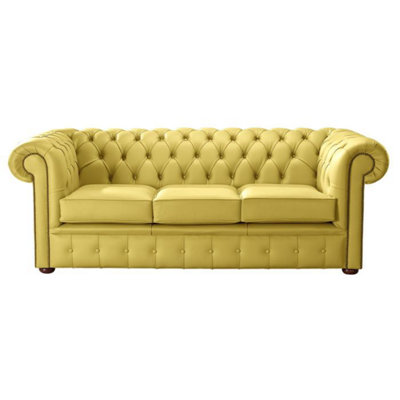 Chesterfield 3 Seater Shelly Deluca Yellow Leather Sofa Bespoke In Classic Style from B&Q