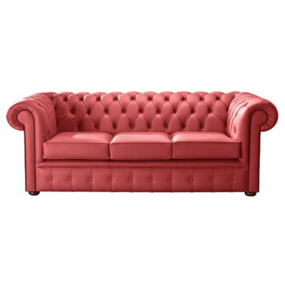 Chesterfield 3 Seater Shelly Crimson Leather Sofa Bespoke In Classic Style from B&Q