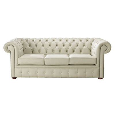 Chesterfield 3 Seater Shelly Cream Real Leather Sofa Bespoke In Classic Style from B&Q