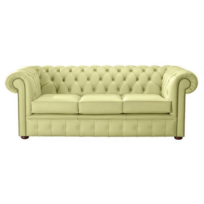 Chesterfield 3 Seater Shelly Chartreuse Green Leather Sofa Bespoke In Classic Style from B&Q