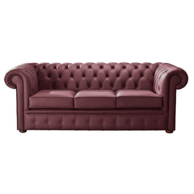 Chesterfield 3 Seater Shelly Burgandy Leather Sofa Bespoke In Classic Style from B&Q
