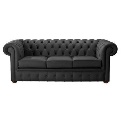 Chesterfield 3 Seater Shelly Black Real Leather Sofa Bespoke In Classic Style from B&Q