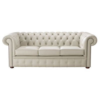 Chesterfield 3 Seater Shelly Beige Leather Sofa Bespoke In Classic Style from B&Q