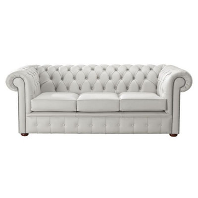 Chesterfield 3 Seater Shelly Almond Leather Sofa Bespoke In Classic Style from B&Q