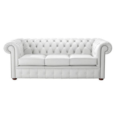 Chesterfield 3 Seater Shelly White Leather Sofa Bespoke In Classic Style from B&Q