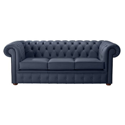 Chesterfield 3 Seater Shelly Suffolk Blue Leather Sofa Bespoke In Classic Style from B&Q