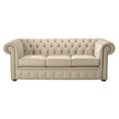 Chesterfield 3 Seater Shelly Stone Leather Sofa Bespoke In Classic Style from B&Q