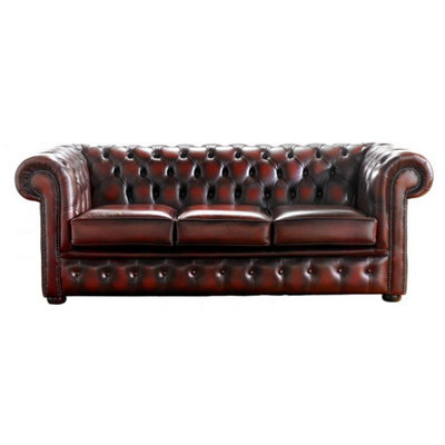 Chesterfield 3 Seater Antique Oxblood Red Leather Sofa Bespoke In Classic Style from B&Q