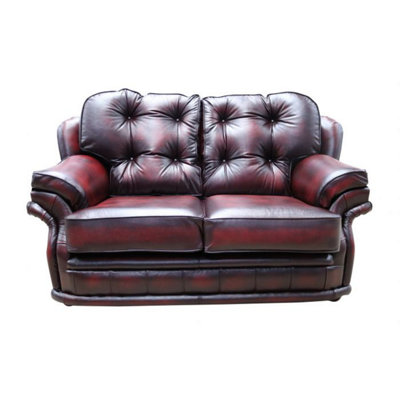 Chesterfield 2 Seater Antique Oxblood Red Leather Sofa In Knightsbridge Style from B&Q