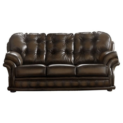 Chesterfield 3 Seater Antique Brown Leather Sofa Bespoke In Knightsbridge Style from B&Q