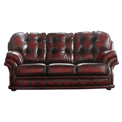 Chesterfield 3 Seater Antique Oxblood Red Leather Sofa Bespoke In Knightsbridge Style from B&Q