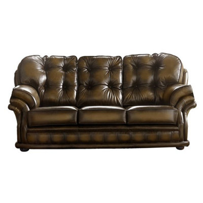 Chesterfield 3 Seater Antique Tan Leather Sofa Bespoke In Knightsbridge Style from B&Q
