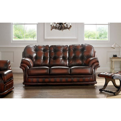 Chesterfield 3 Seater Antique Rust Leather Sofa Bespoke In Knightsbridge Style from B&Q