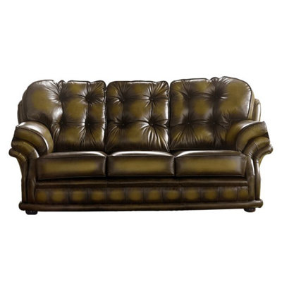 Chesterfield 3 Seater Antique Gold Leather Sofa Bespoke In Knightsbridge Style from B&Q